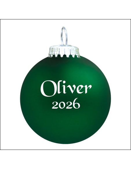 Farvetrykt julekugle med tekst på 1 side